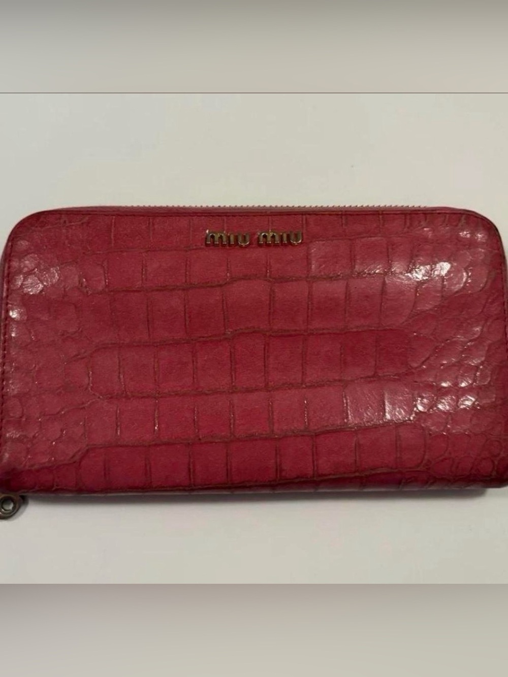 Miu Miu Croc-Embossed Zip Wallet